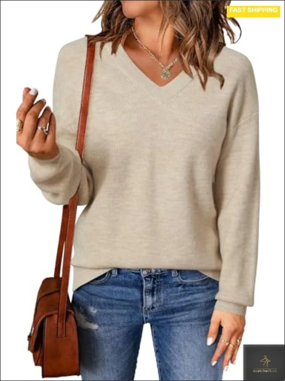 V-Neck Women's Wool Blend Pullover Sweater Business Casual Long Sleeve
